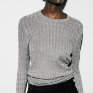 Zara ROUND NECK CABLE KNIT SWEATER